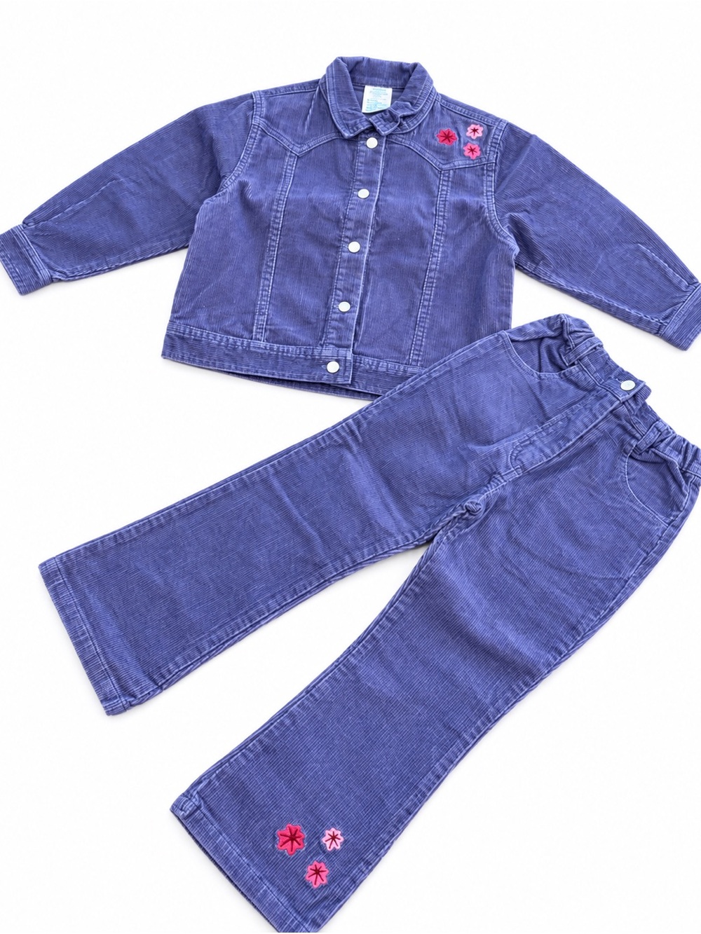 Vintage Children's Purple Corduroy Jacket &Pants Set with Pink Floral Embroidery